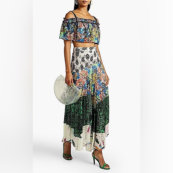 MISSONI Cropped Cold-shoulder Metallic Crochet-knit Top  Multicolor SZ IT42 - Picture 2 of 6